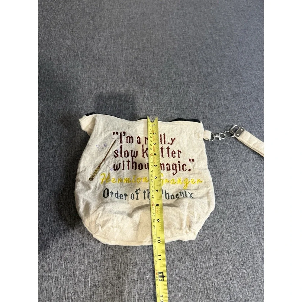 Harry Potter Canvas Makeup Bag Zipper Wrist Strap Beige 11x8 Hermione Granger